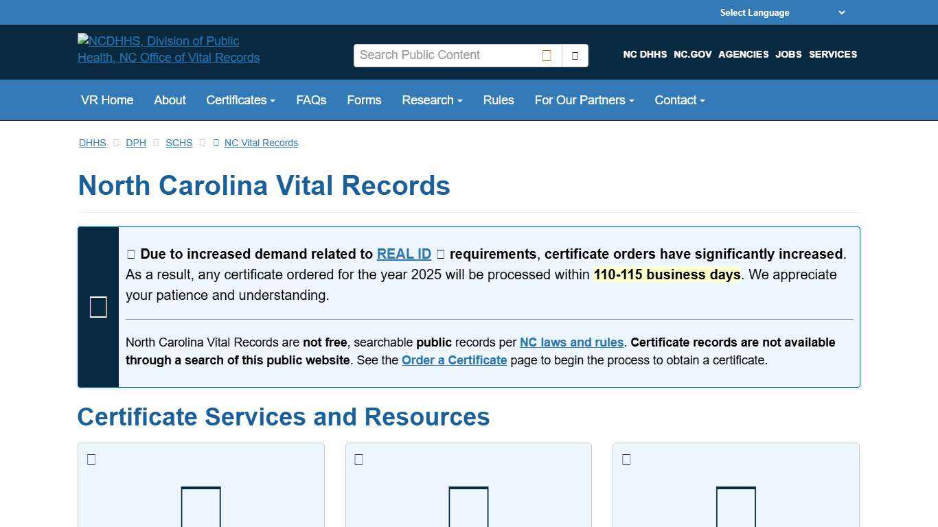 NCDHHS: DPH: NC Vital Records Home